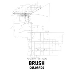  Brush Colorado. US street map with black and white lines.