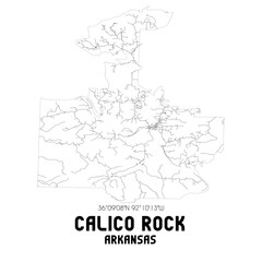 Calico Rock Arkansas. US street map with black and white lines.