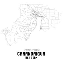 Canandaigua New York. US Street Map With Black And White Lines.