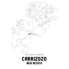  Carrizozo New Mexico. US street map with black and white lines.