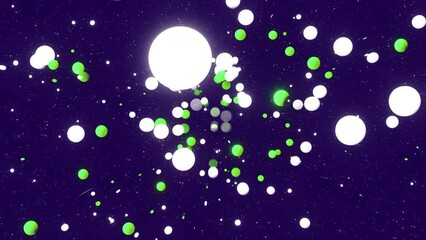 Poster - Abstract spreading confetti particles on a black background. Motion. Tiny spheres flying into all the sides.
