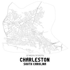 Poster - Charleston South Carolina. US street map with black and white lines.