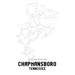  Chapmansboro Tennessee. US street map with black and white lines.