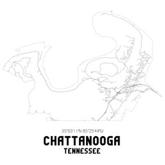  Chattanooga Tennessee. US street map with black and white lines.