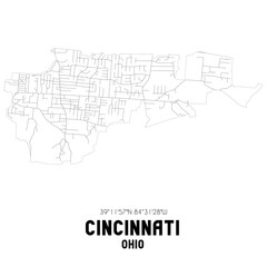 Cincinnati Ohio. US street map with black and white lines.