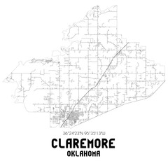  Claremore Oklahoma. US street map with black and white lines.