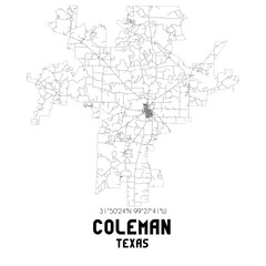 Coleman Texas. US street map with black and white lines.
