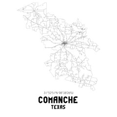  Comanche Texas. US street map with black and white lines.