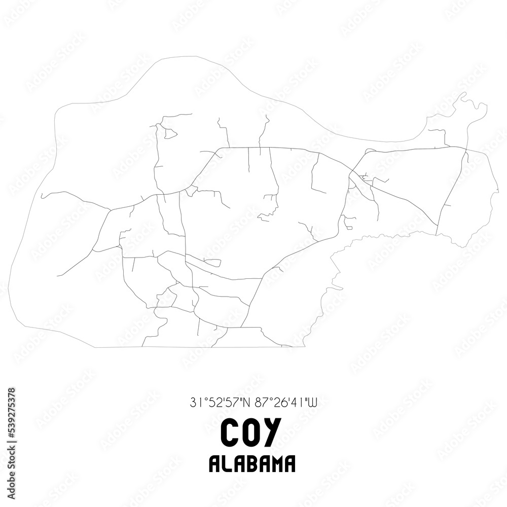 Coy Alabama. US street map with black and white lines. Stock ...