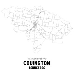  Covington Tennessee. US street map with black and white lines.