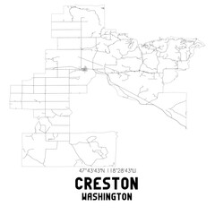  Creston Washington. US street map with black and white lines.