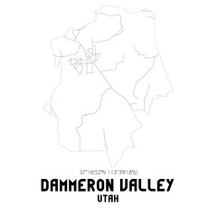  Dammeron Valley Utah. US street map with black and white lines.