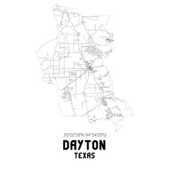  Dayton Texas. US street map with black and white lines.