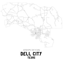  Dell City Texas. US street map with black and white lines.