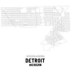 Detroit Michigan. US street map with black and white lines.