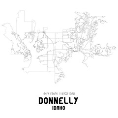  Donnelly Idaho. US street map with black and white lines.