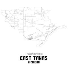  East Tawas Michigan. US street map with black and white lines.