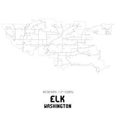  Elk Washington. US street map with black and white lines.