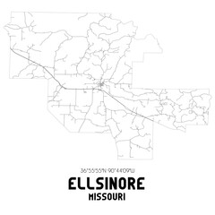  Ellsinore Missouri. US street map with black and white lines.