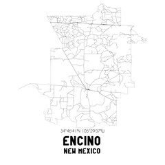  Encino New Mexico. US street map with black and white lines.