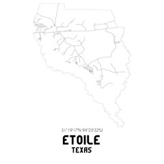  Etoile Texas. US street map with black and white lines.