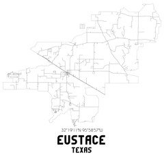  Eustace Texas. US street map with black and white lines.