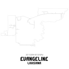  Evangeline Louisiana. US street map with black and white lines.
