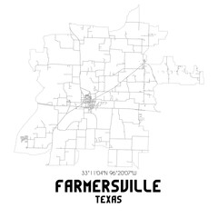  Farmersville Texas. US street map with black and white lines.