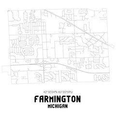 Farmington Michigan. US street map with black and white lines.