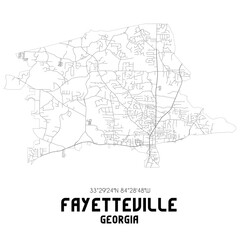  Fayetteville Georgia. US street map with black and white lines.