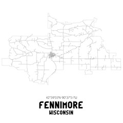  Fennimore Wisconsin. US street map with black and white lines.