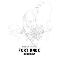  Fort Knox Kentucky. US street map with black and white lines.
