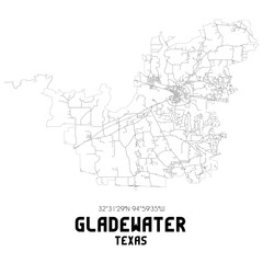  Gladewater Texas. US street map with black and white lines.