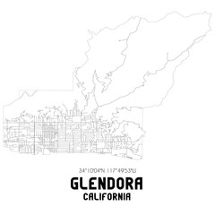 Glendora California. US street map with black and white lines.