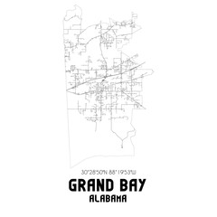  Grand Bay Alabama. US street map with black and white lines.