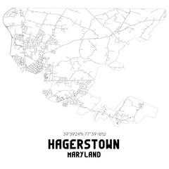  Hagerstown Maryland. US street map with black and white lines.