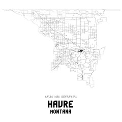  Havre Montana. US street map with black and white lines.