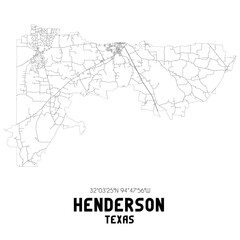  Henderson Texas. US street map with black and white lines.
