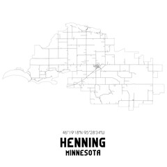  Henning Minnesota. US street map with black and white lines.