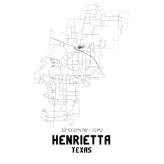  Henrietta Texas. US street map with black and white lines.