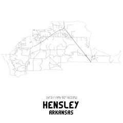  Hensley Arkansas. US street map with black and white lines.