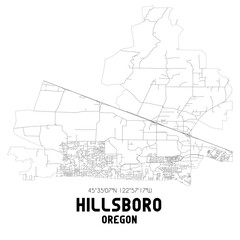  Hillsboro Oregon. US street map with black and white lines.