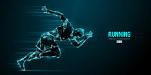 Abstract Silhouette Of A Running Athlete On Black Background. Runner Man Are Running Sprint Or Marathon. Vector Illustration