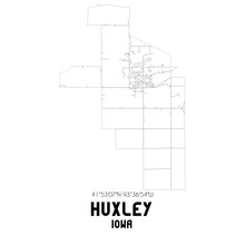 Huxley Iowa. US Street Map With Black And White Lines.