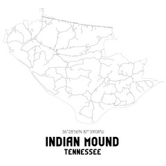  Indian Mound Tennessee. US street map with black and white lines.