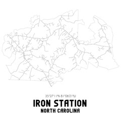  Iron Station North Carolina. US street map with black and white lines.