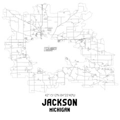 Jackson Michigan. US street map with black and white lines.