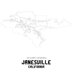  Janesville California. US street map with black and white lines.