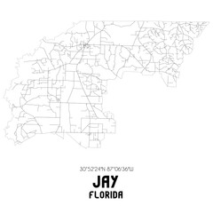  Jay Florida. US street map with black and white lines.