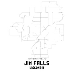  Jim Falls Wisconsin. US street map with black and white lines.